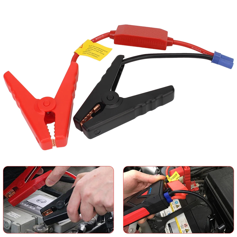 Red and black jump starter clamps with an EC5 connector and red battery cable