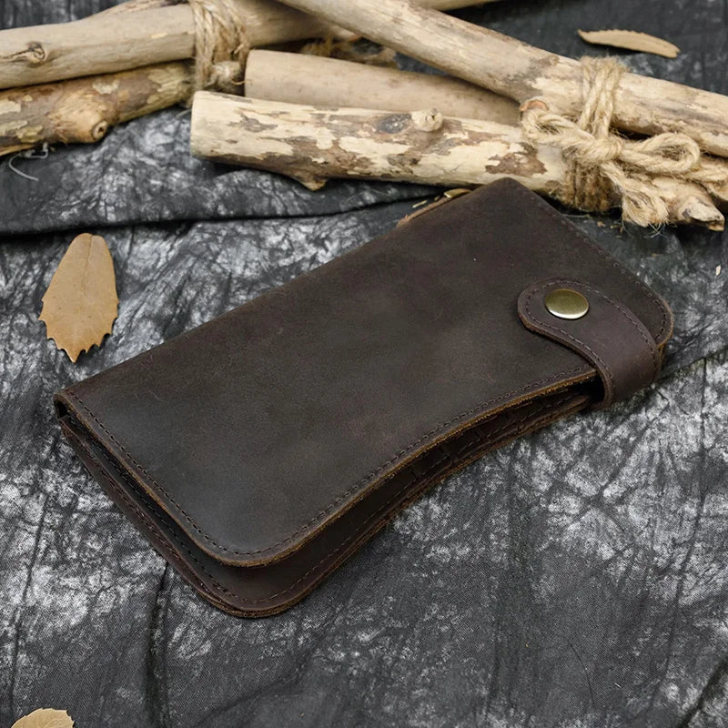 Vintage Leather Bifold Wallet with Metal Chain