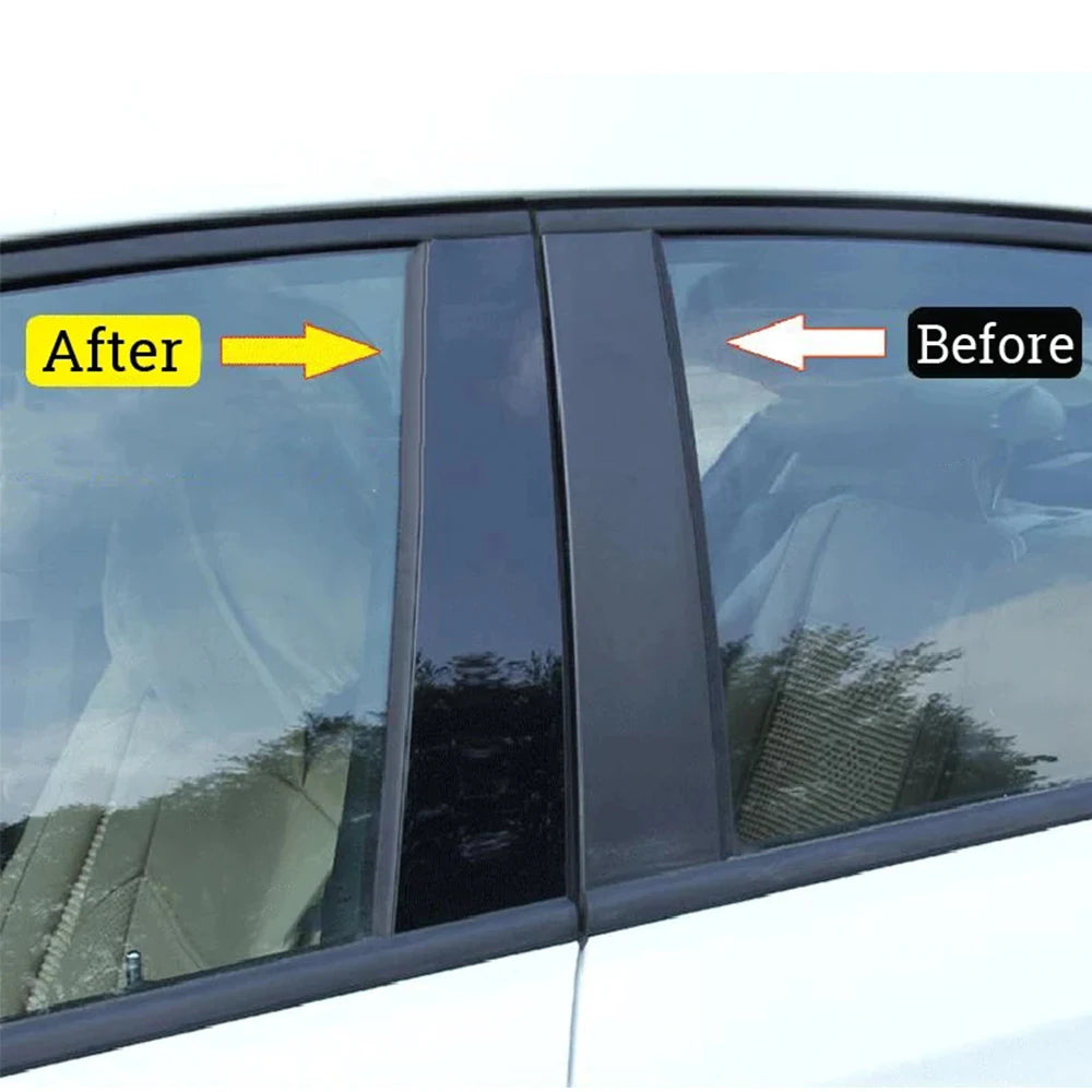 Glossy black door pillar post covers for a Honda Civic 10th generation car window.