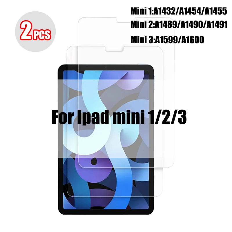 Two packs of tempered glass screen protectors for iPad mini 1, 2, and 3 models