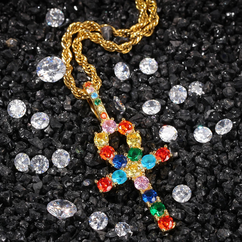 Rainbow Ankh Cross Pendant Necklace