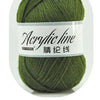 A ball of olive green acrylic yarn labeled Acrylic line with the number 51.