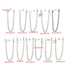A set of eleven chrome steel punk chain belt accessories with keyrings shown in various lengths and styles.