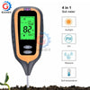 A handheld 4-in-1 soil meter device with an orange and black body, used for measuring soil pH, moisture, light, and temperatu
