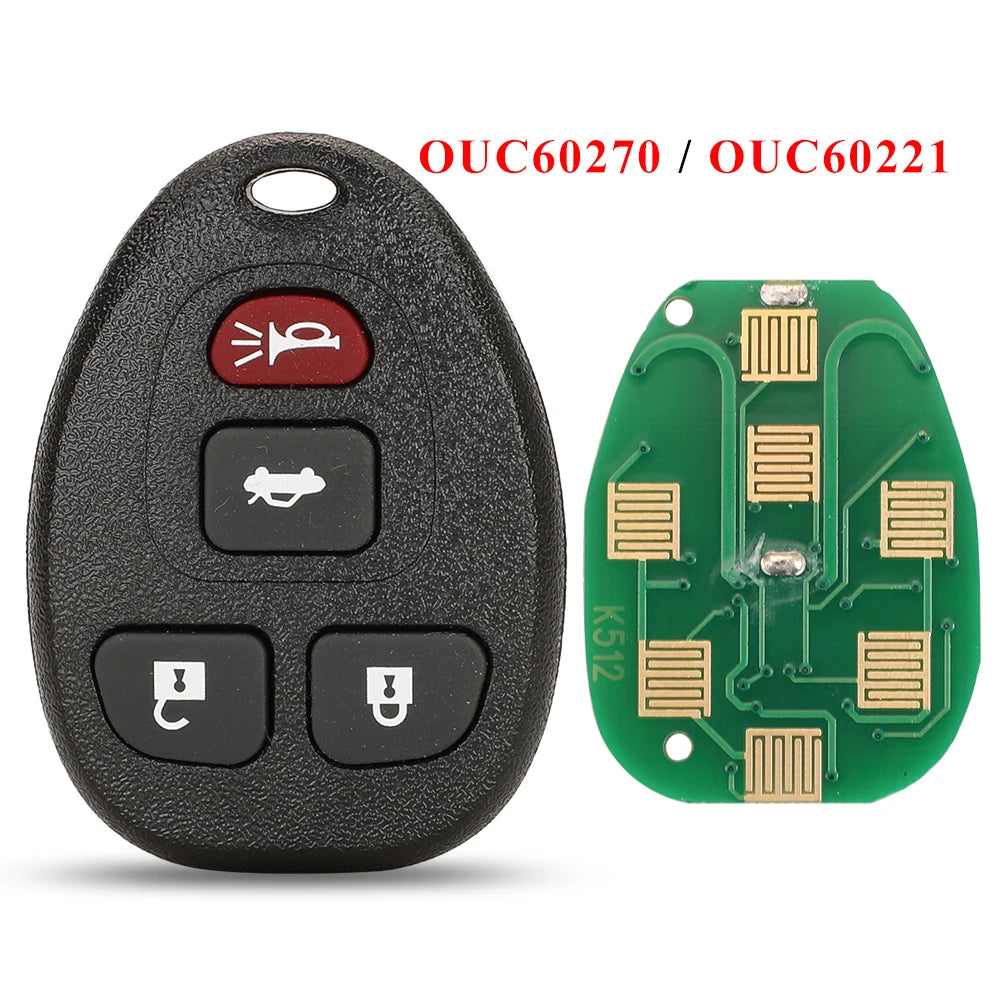 A black car key fob with three buttons and a green circuit board are shown.