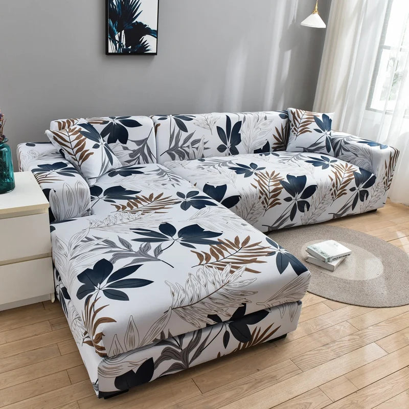 Printed L-Shape Sofa Cover with Elastic Edge