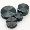 Three black aluminum knurled knobs for 6mm shaft potentiometers and encoders.