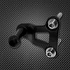 A black universal motorcycle handlebar phone mount with threaded clamps is shown against a dark textured background.