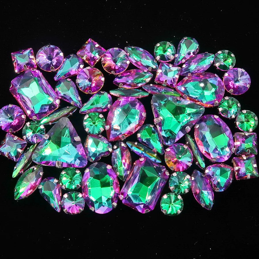 Mixed Shape Glass Rhinestones with Silver Claw Settings