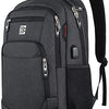 Schwarzer schlanker Laptop-Rucksack mit mehreren Fächern und USB-Ladeanschluss.