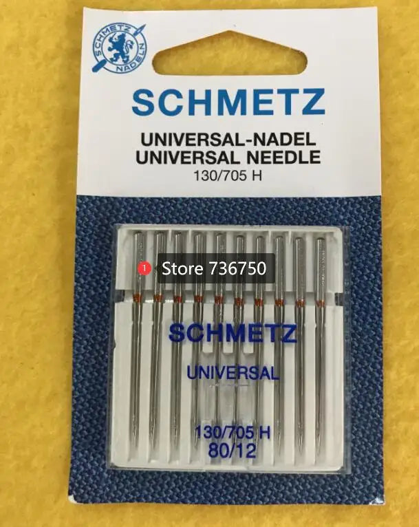 Pack of ten Schmetz universal sewing machine needles labeled 130/705 H