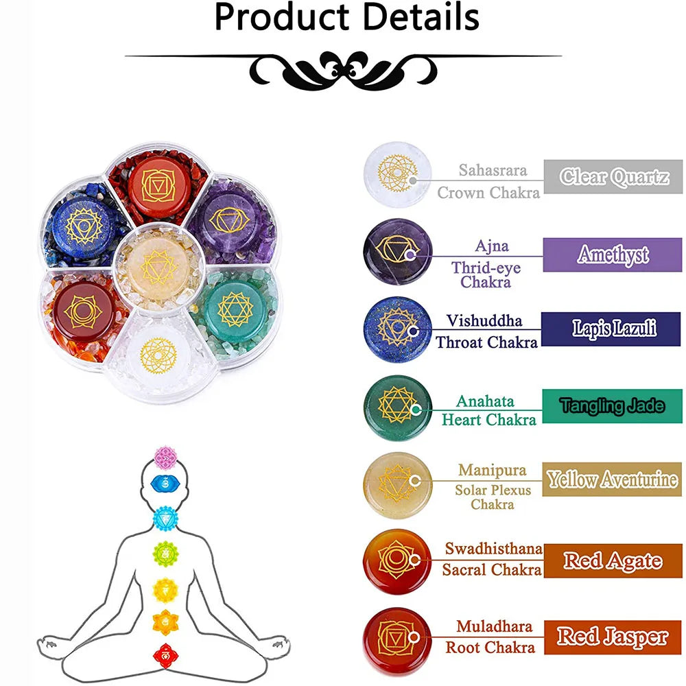 7 Chakra Healing Crystal Stones Set with Engraved Symbols