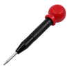 A red spring-loaded automatic center punch tool with a black textured handle and a sharp point.