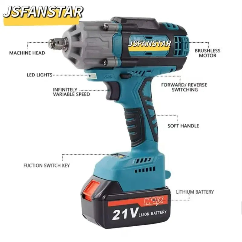 Llave de Impacto Inalámbrica Sin Escobillas de 21V