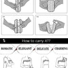 Instructions showing how to open, carry, and use a sequin beaded chain shoulder clutch bag.
