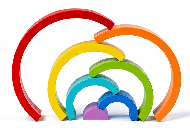 Wooden Rainbow Stacking Blocks - Montessori Educational Toy for Kids
