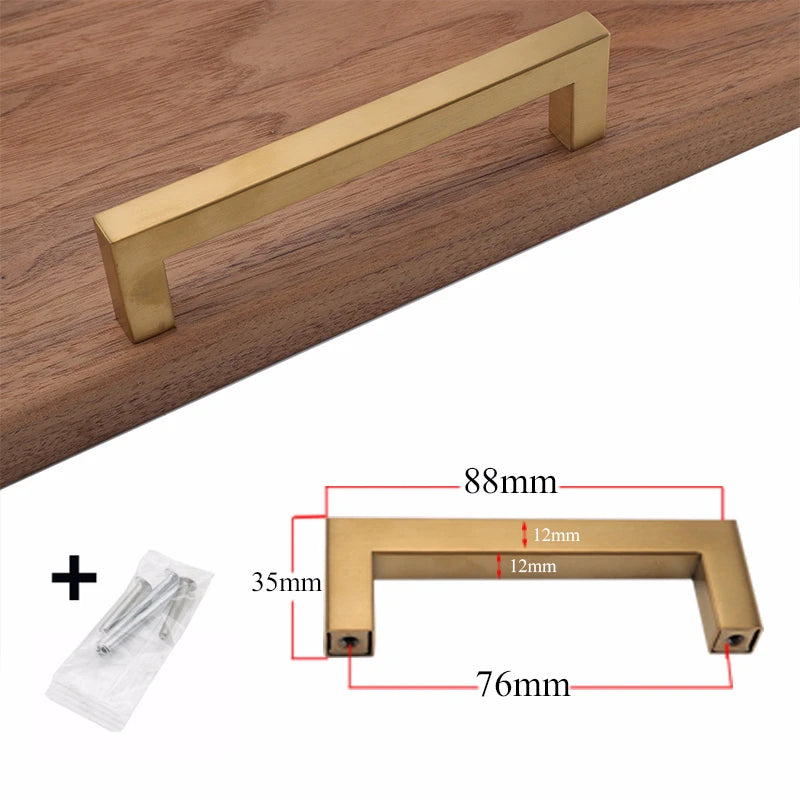 Golden Brass Square Cabinet Handles for Dressers and Drawers