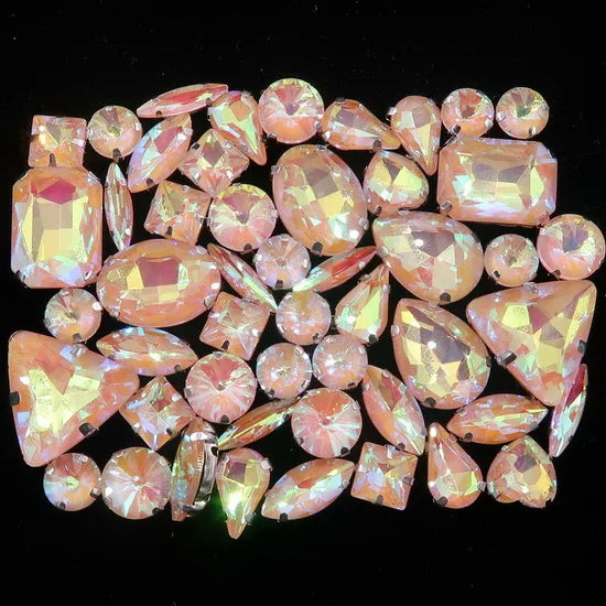 Mixed Shape Glass Rhinestones with Silver Claw Settings