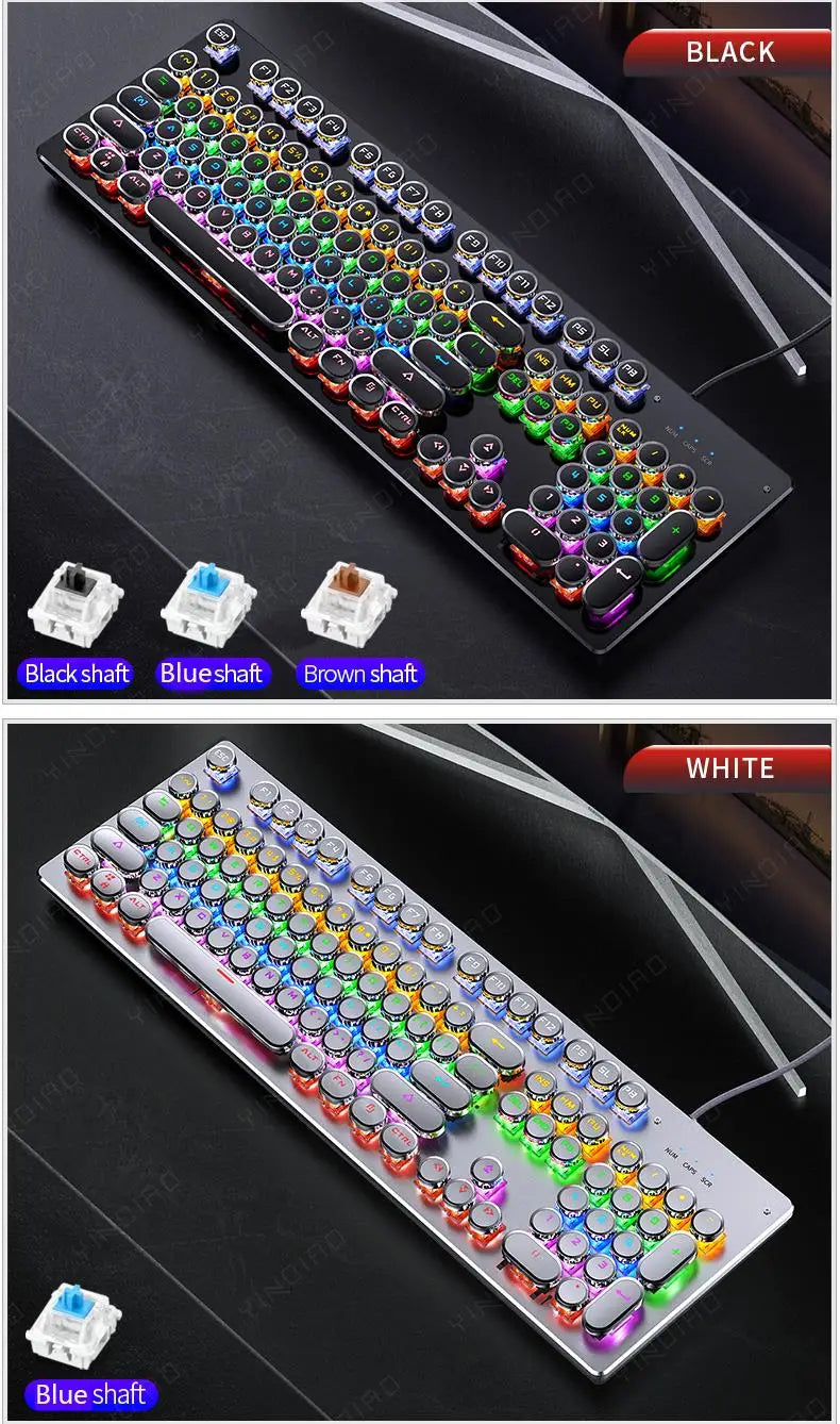 Retro Punk Mechanical Keyboard 104 Keys USB Wired RGB Backlit
