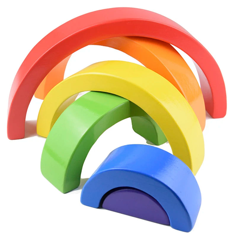 Wooden Rainbow Stacking Blocks - Montessori Educational Toy for Kids