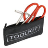 A black tool kit bag organizer containing orange-handled pliers and cutters.