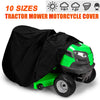 Black tractor mower motorcycle cover for lawn equipment shown in a side view
