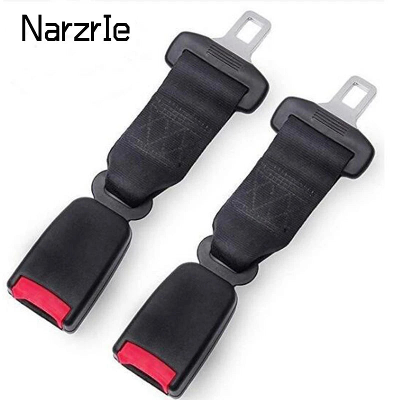 Black seat belt extender with a red accent, featuring a metal buckle for car seatbelt lengthening.