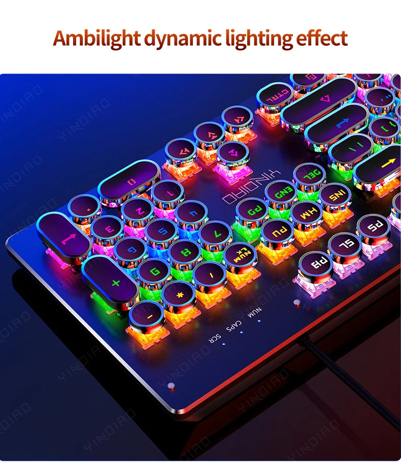 Retro Punk Mechanical Keyboard 104 Keys USB Wired RGB Backlit