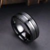 Men's Black Stainless Steel Wedding Band with Double Groove Detail