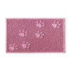 A pink cat litter mat with multiple paw print designs, made of waterproof non-slip PVC.