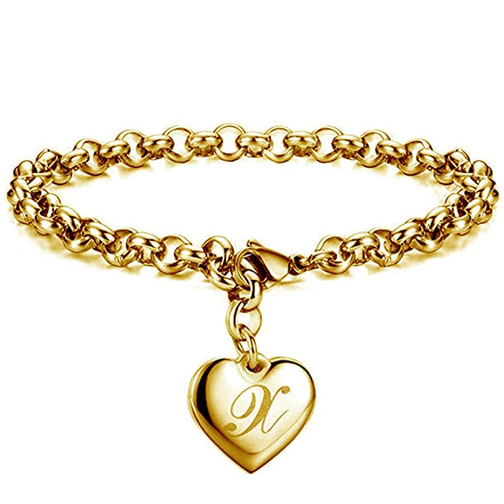 Gold Heart Alphabet Charm Bracelet