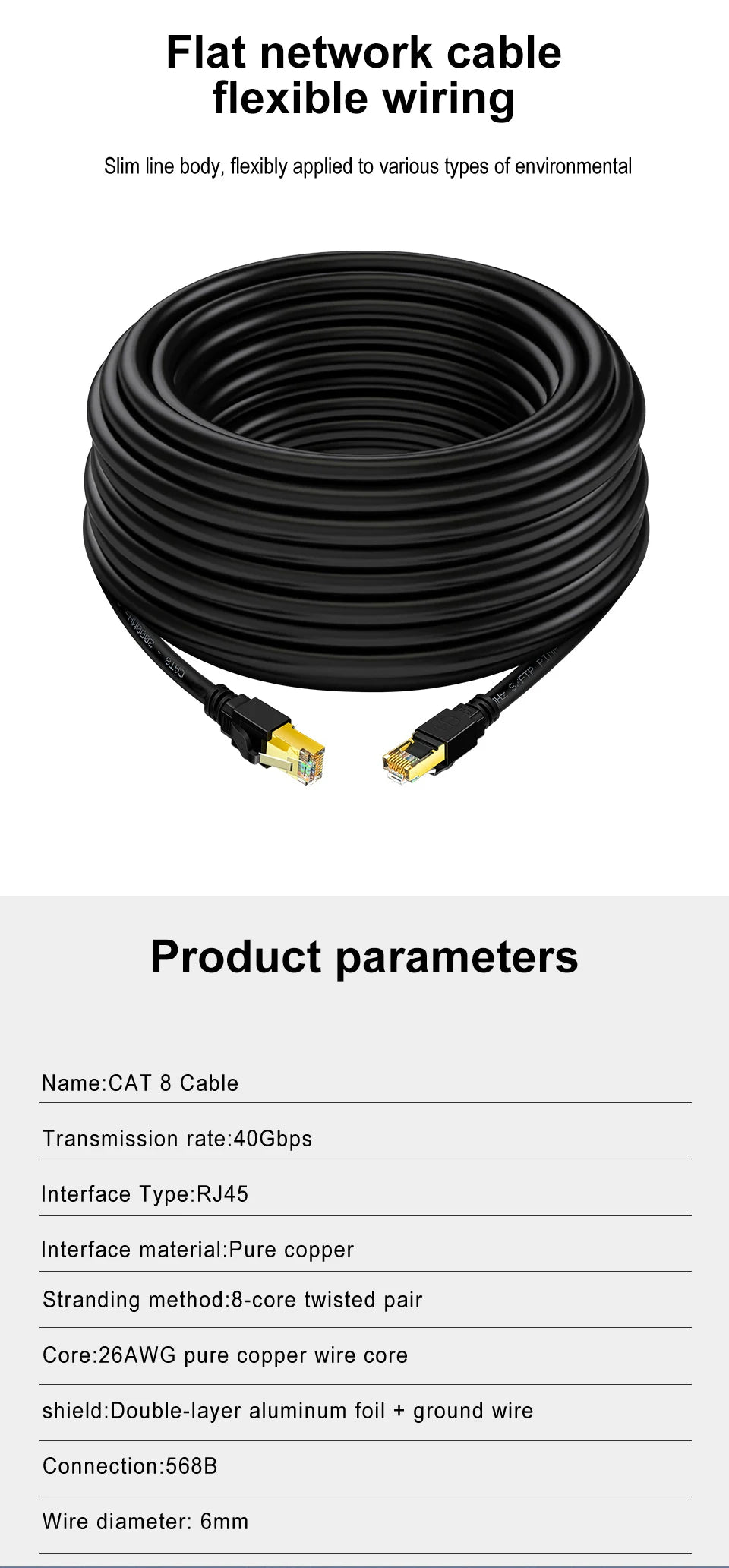 High-Speed Cat8 Ethernet Cable for Gaming and Streaming