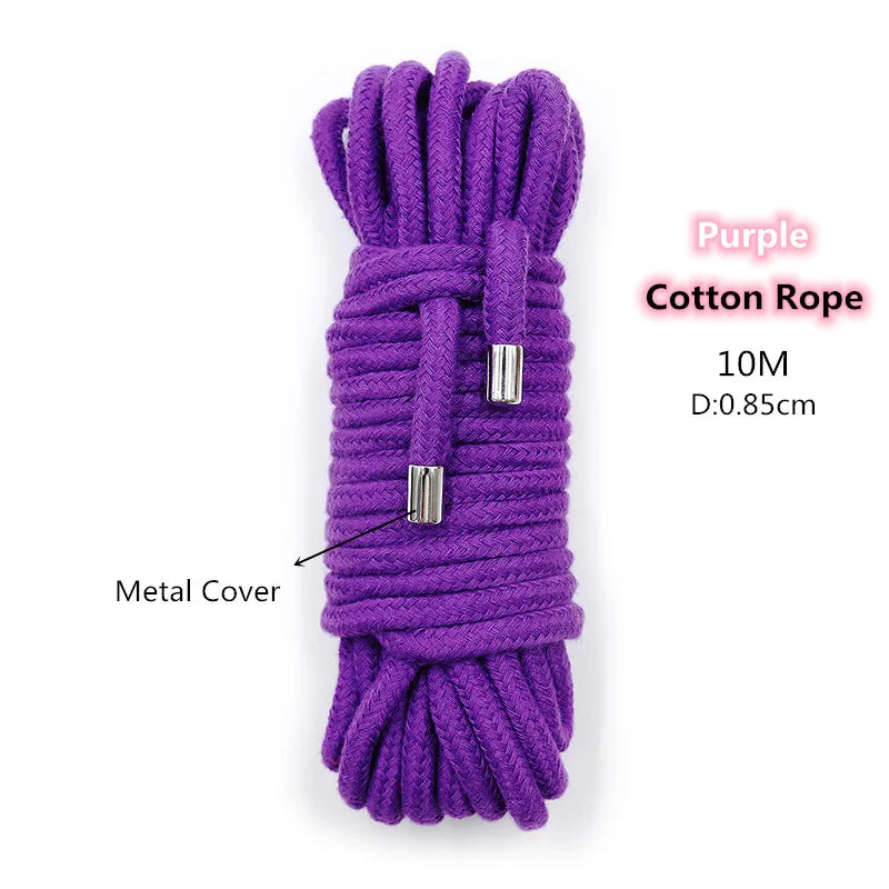 Purple cotton rope with a metal cover, 10 meters long.