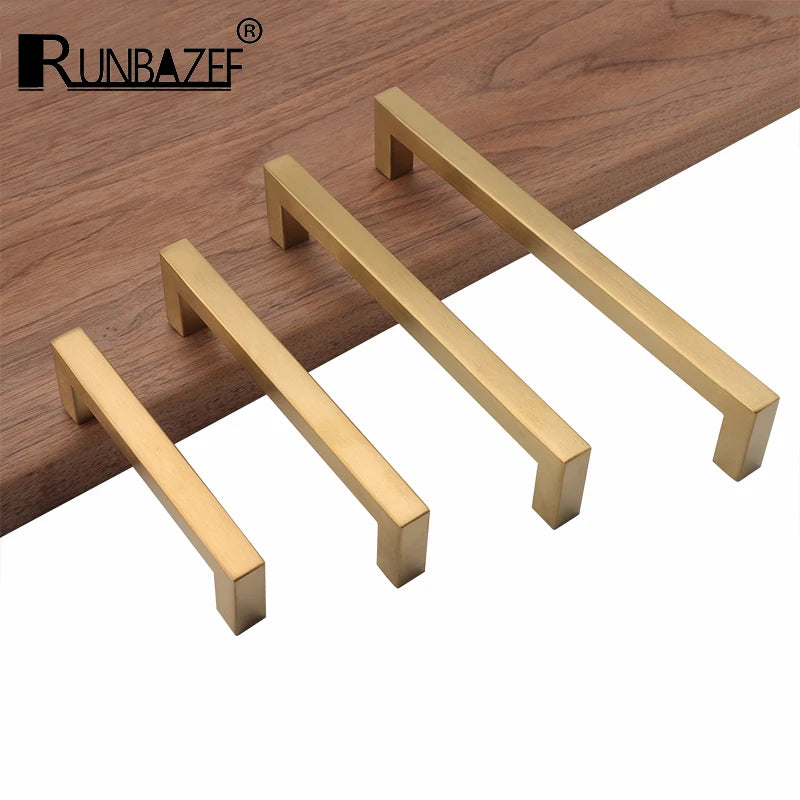 Golden Brass Square Cabinet Handles for Dressers and Drawers