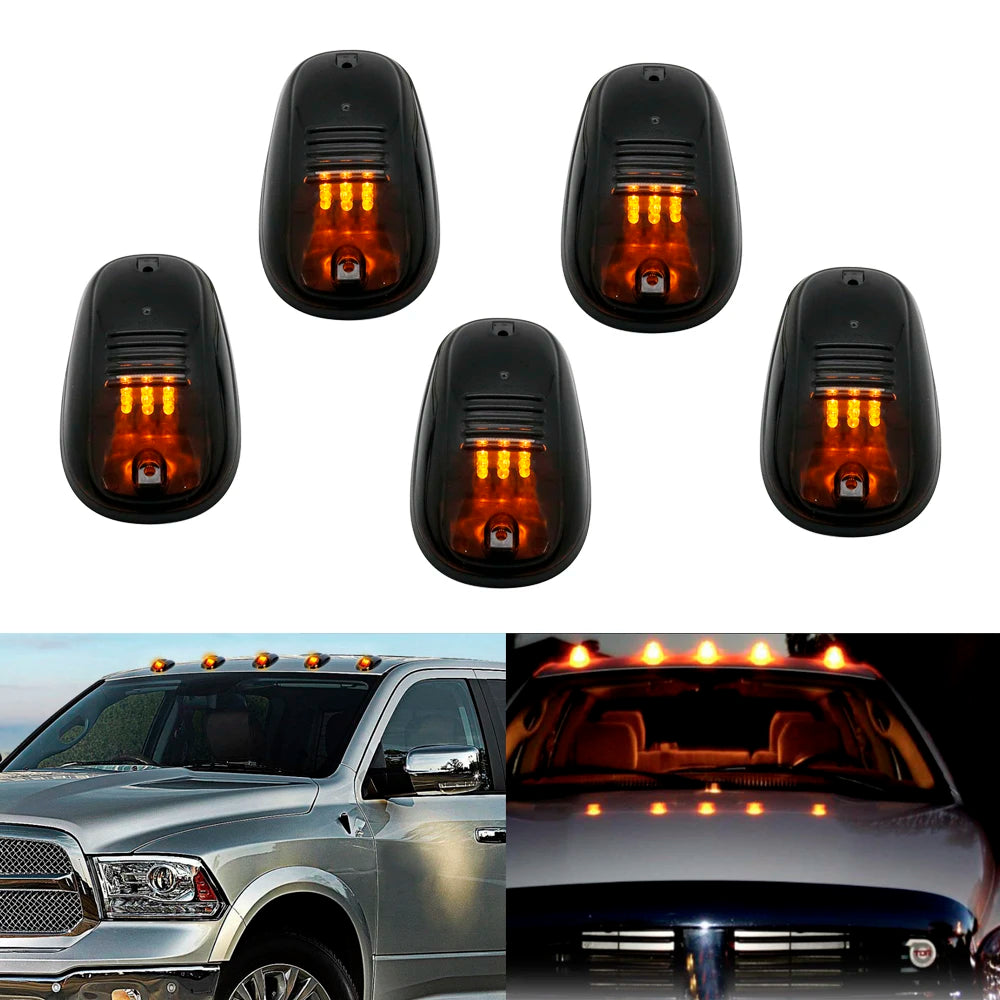 Set of five amber and white LED cab roof marker lights for trucks and SUVs