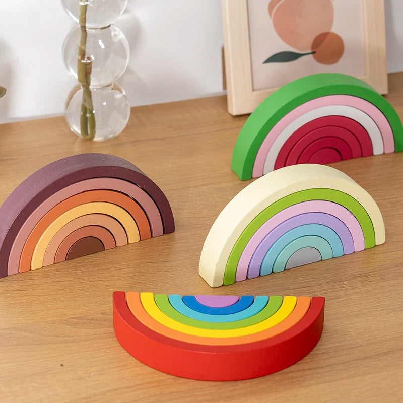 Wooden Rainbow Stacking Blocks - Montessori Educational Toy for Kids