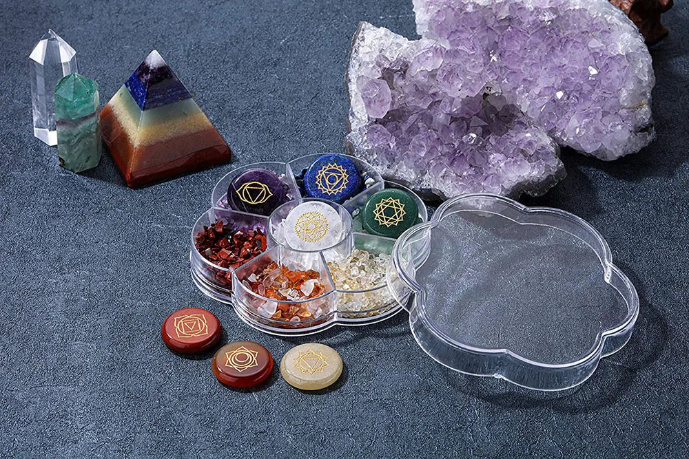 7 Chakra Healing Crystal Stones Set with Engraved Symbols