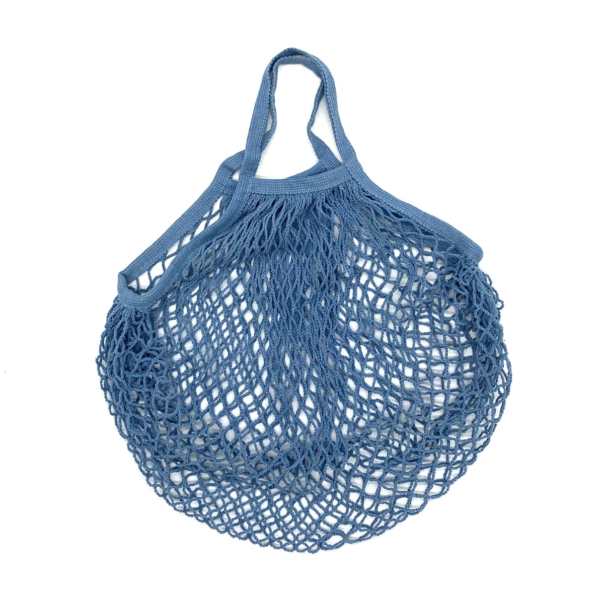 A pair of light blue organic cotton mesh produce bags with drawstring closures.