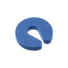 A blue foam door stopper with a finger pinch protection design.