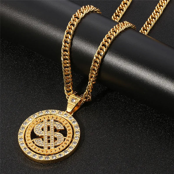 Collar con Colgante de Signo de Dólar Giratorio