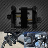 Black universal motorcycle handlebar phone mount clamp with yellow spring