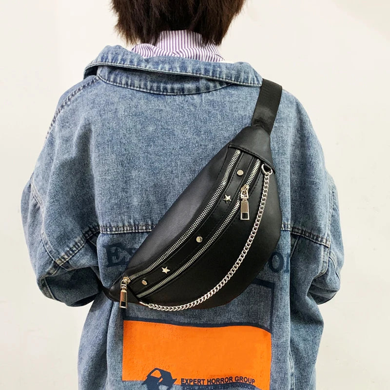 Riveted PU Leather Crossbody Waist Bag