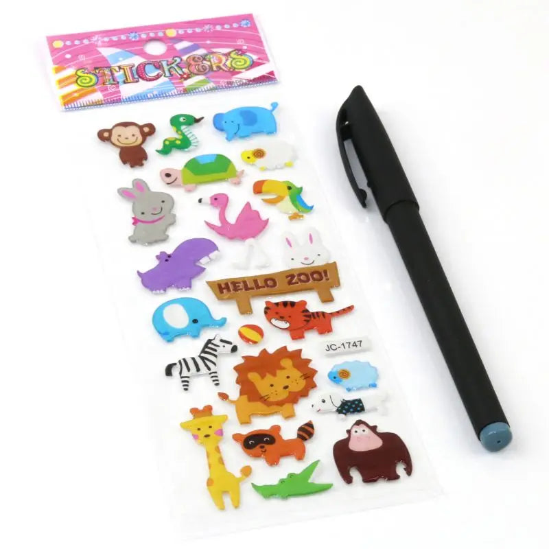 A variety pack of 3D puffy stickers featuring animals, dinosaurs, and numbers for kids.