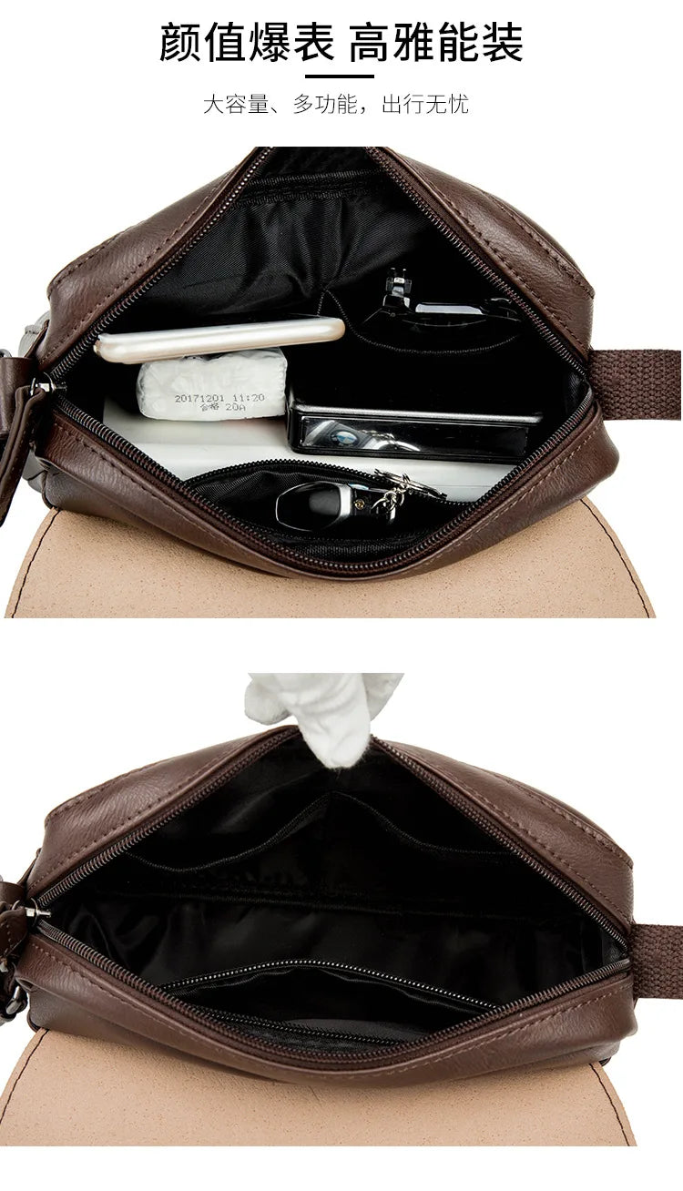 Vintage Leather Crossbody Bag for Men – Compact Messenger Shoulder Bag