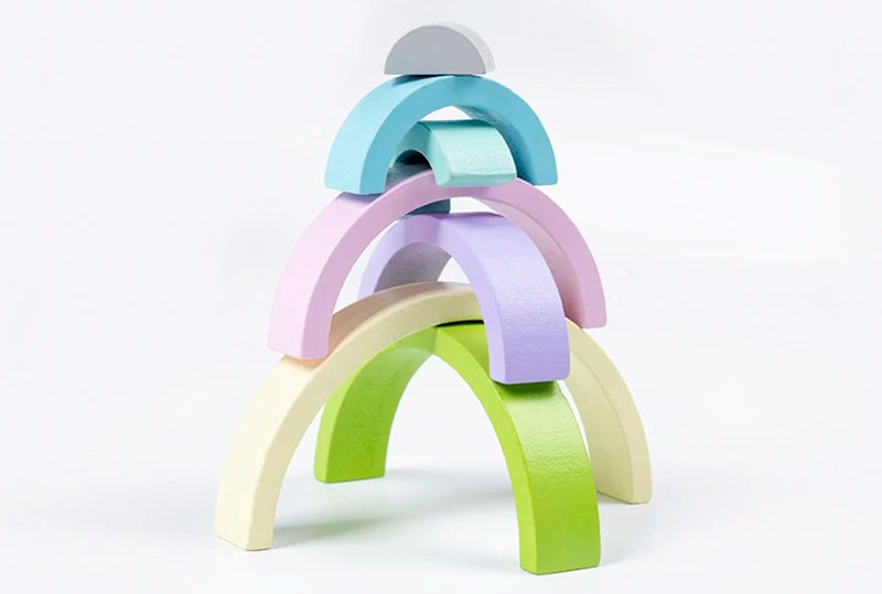 Wooden Rainbow Stacking Blocks - Montessori Educational Toy for Kids