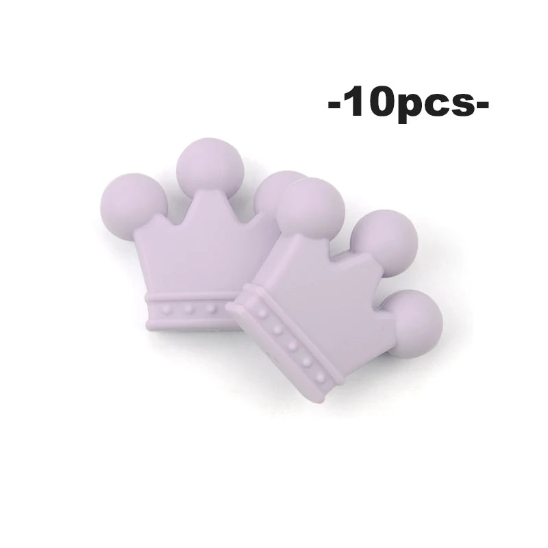 Ten food-grade silicone crown beads in light purple color for jewelry making and DIY crafts