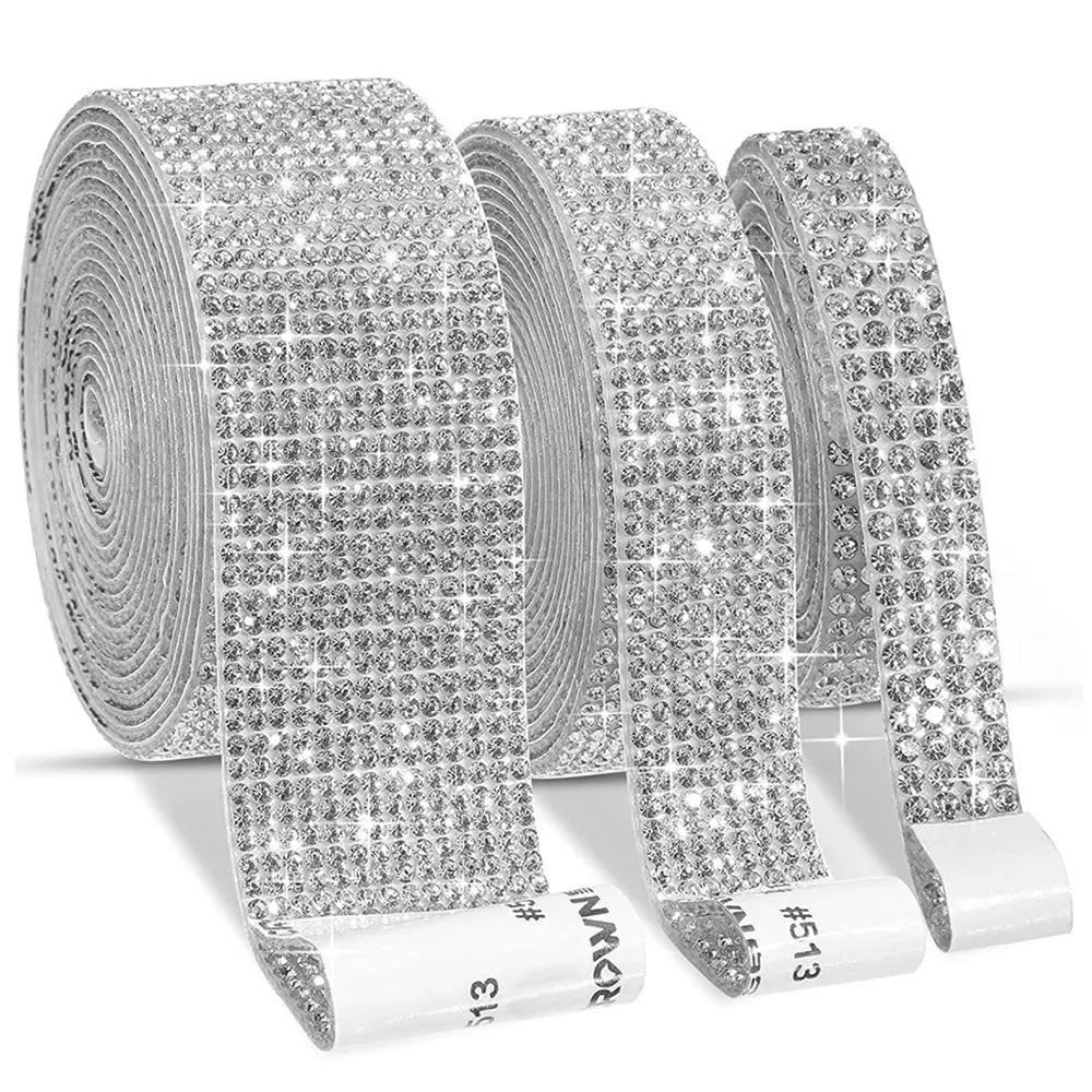 Rolls of silver crystal rhinestone ribbon stickers for DIY decoration
