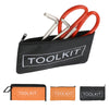 A black tool kit bag containing orange and black pliers or tools.