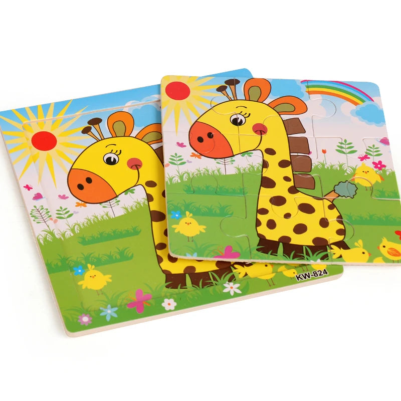 Wooden Vehicle & Animal Puzzle Set for Toddlers