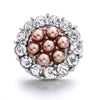 Silver metal snap buttons for jewelry making featuring a cluster of clear and rose gold colored beads